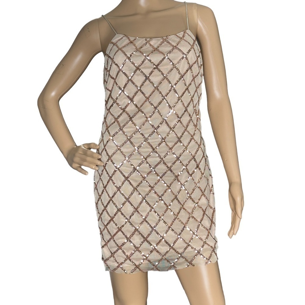 Showpo sequin nude and gold bodycon mini dress NWT 6